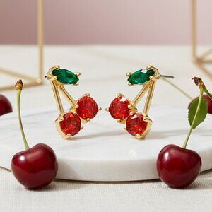 Red Cherry Cute Trendy Fun Stud Novelty EarringsZircon & Gold-Plated Alloy 🍒